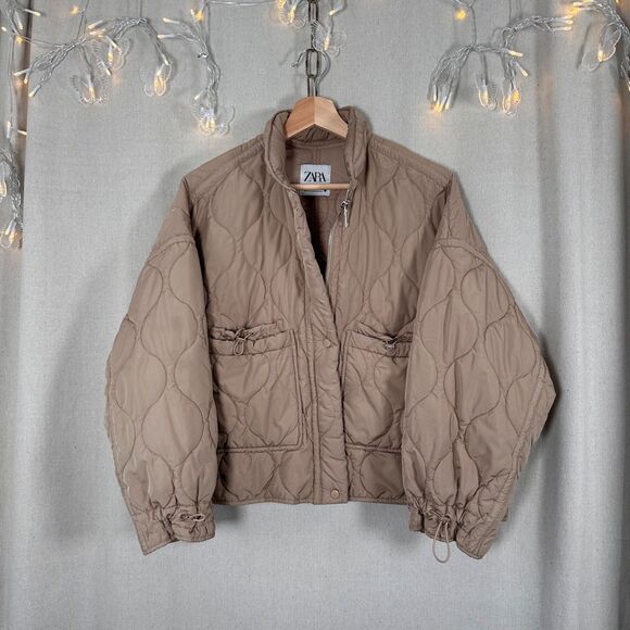 Zara Women Water-Repellent Puffer Jacket Short Coat ZW Cream Size Medium - Picture 2 of 12
